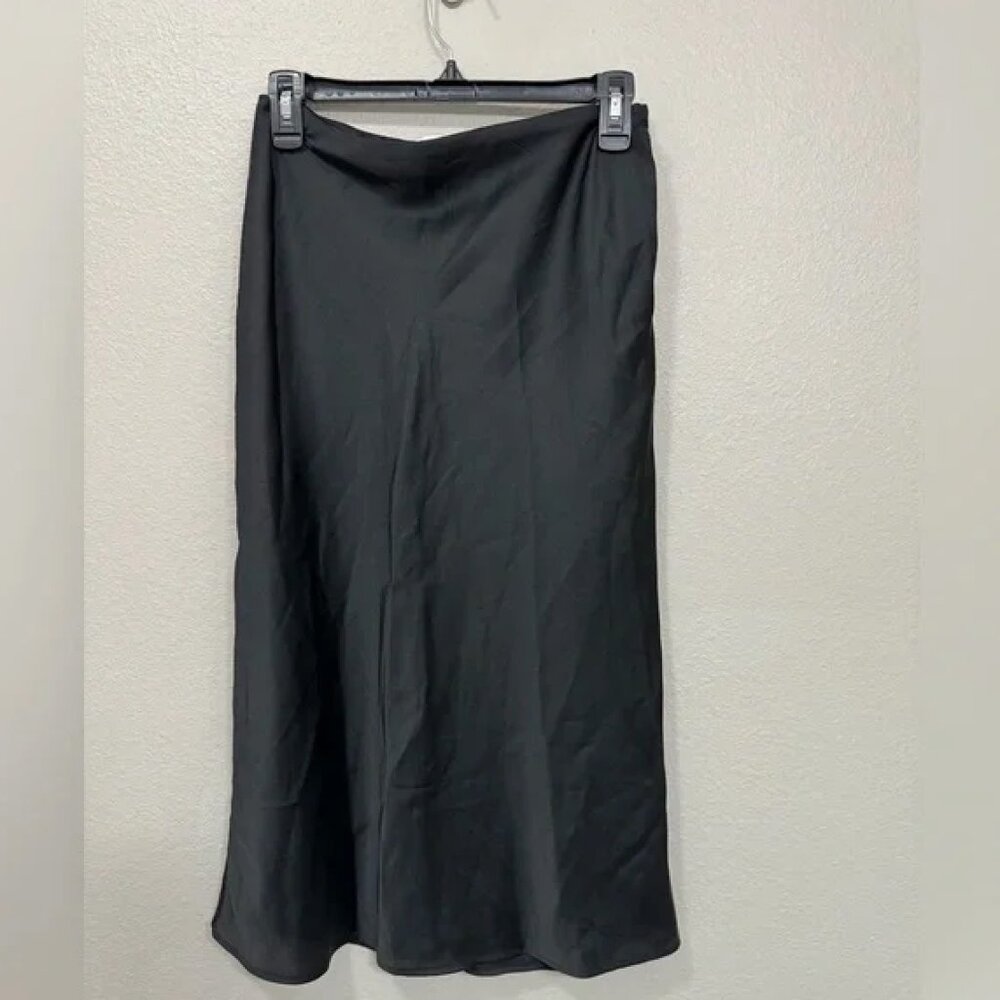 NWT Black Satin Midi Skirt